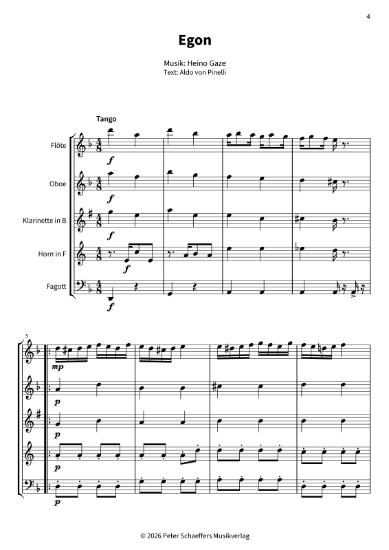 Produktgalerie: Seite 1 von 11 Egon - Schwungvoller Tango-Schlager, , Holzbläse Quintett