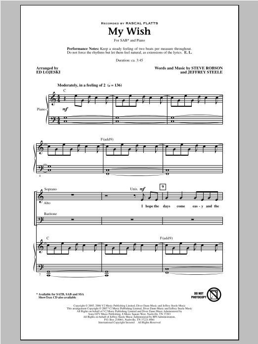 Product picture to: My Wish (arr. Ed Lojeski)
