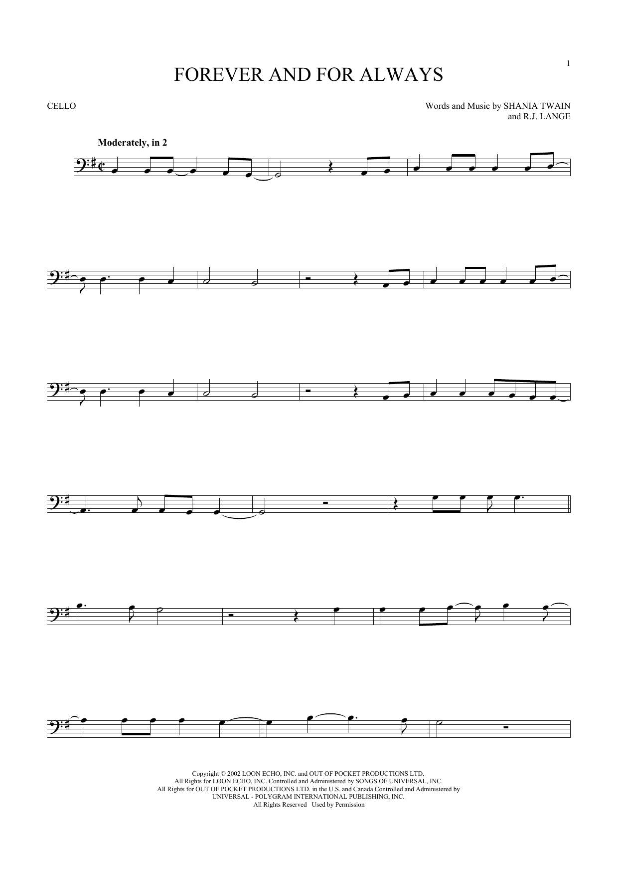 Produktgalerie: Seite 1 von 1 Forever And For Always, Shania Twain, Violoncello