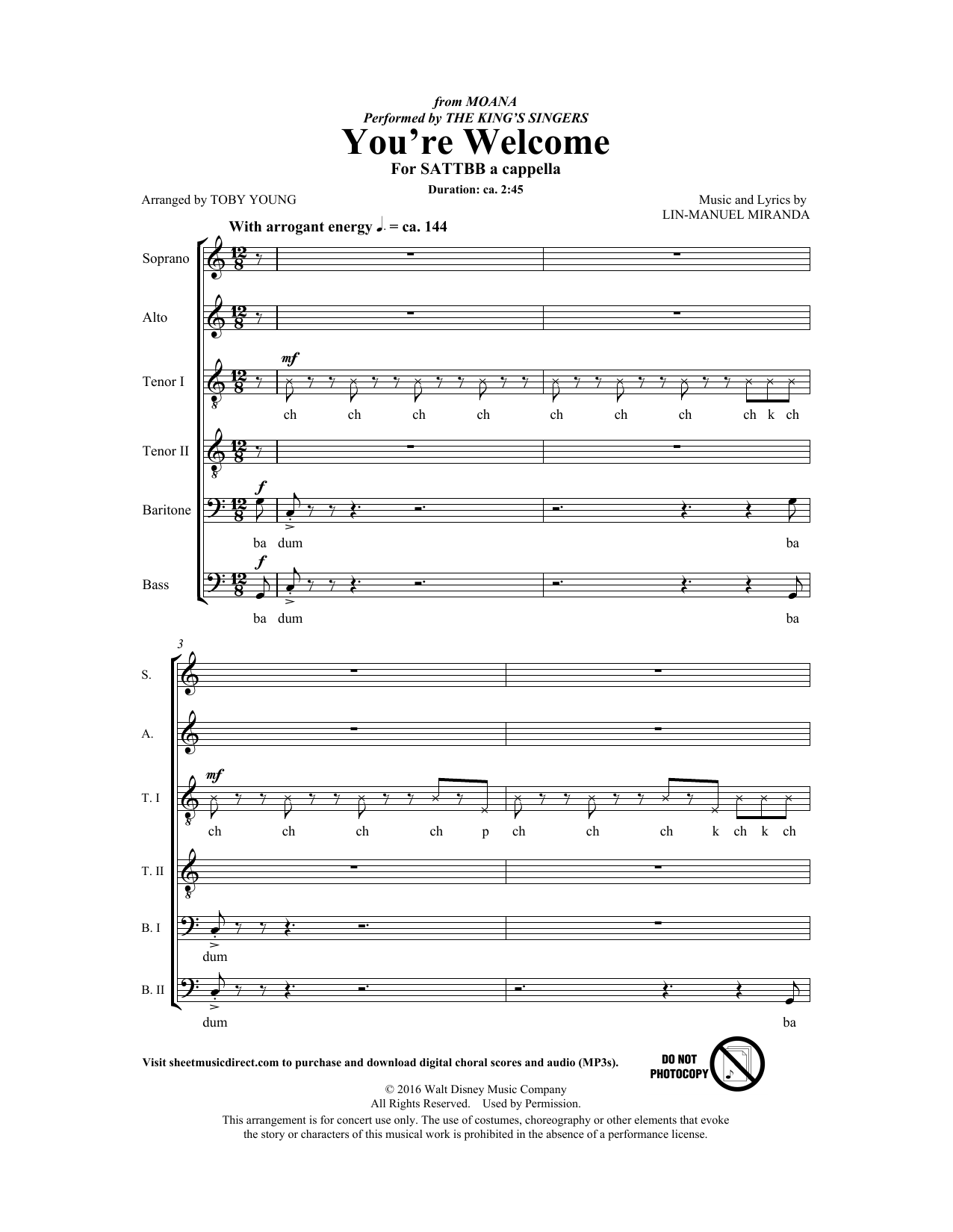 Product picture to: You're Welcome (from Moana) (arr. Toby Young)