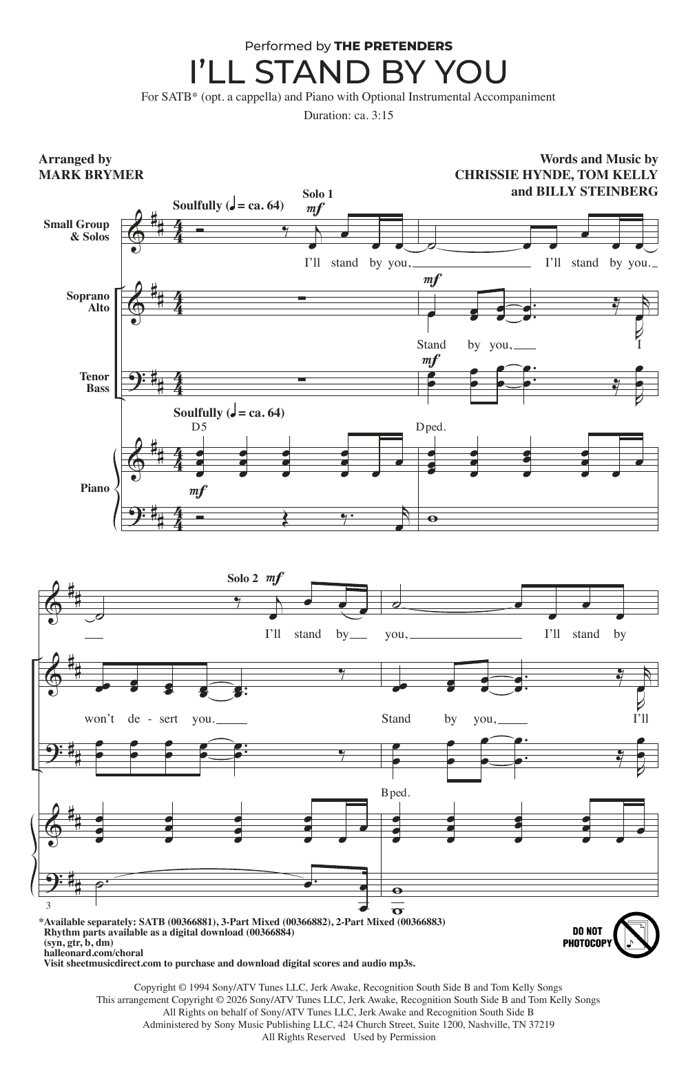 Produktgalerie: Seite 1 von 1 I'll Stand By You (arr. Mark Brymer), The Pretenders, Chor