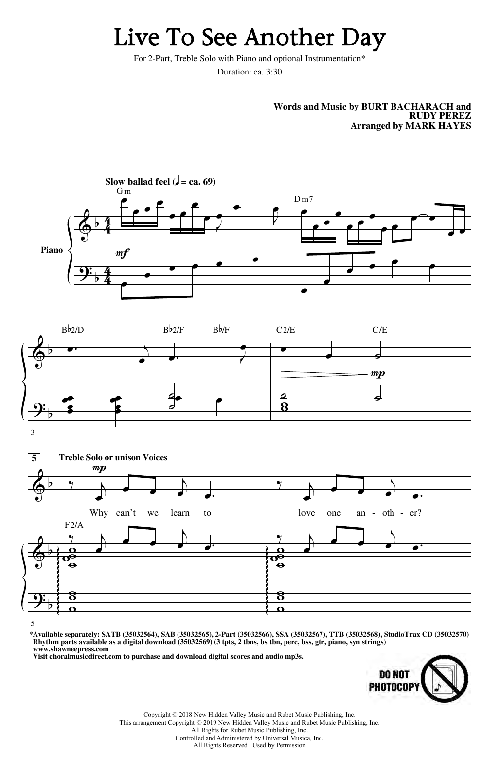 Produktbild zu: Live To See Another Day (arr. Mark Hayes)