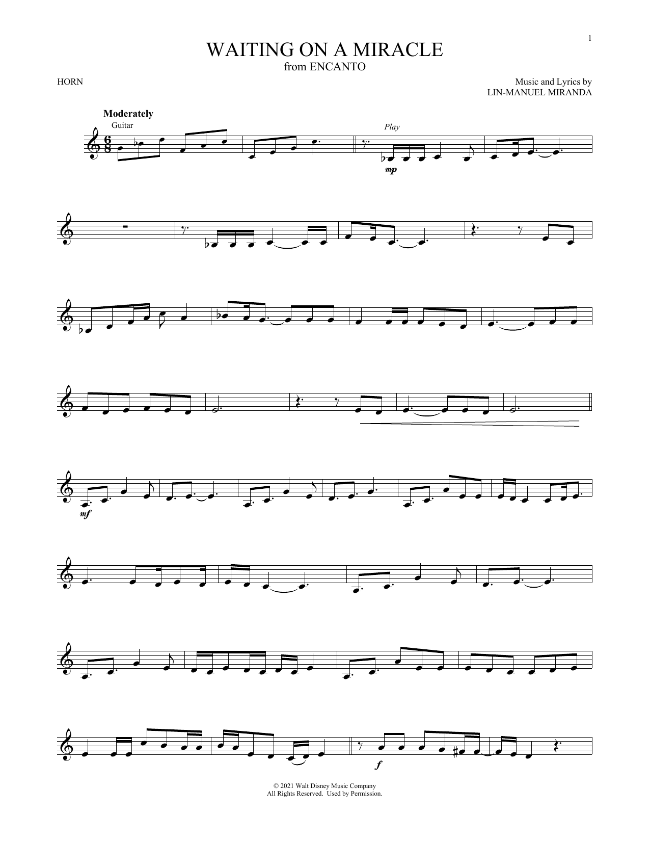 Produktgalerie: Seite 1 von 1 Waiting On A Miracle (from Encanto), Lin-Manuel Miranda, Horn