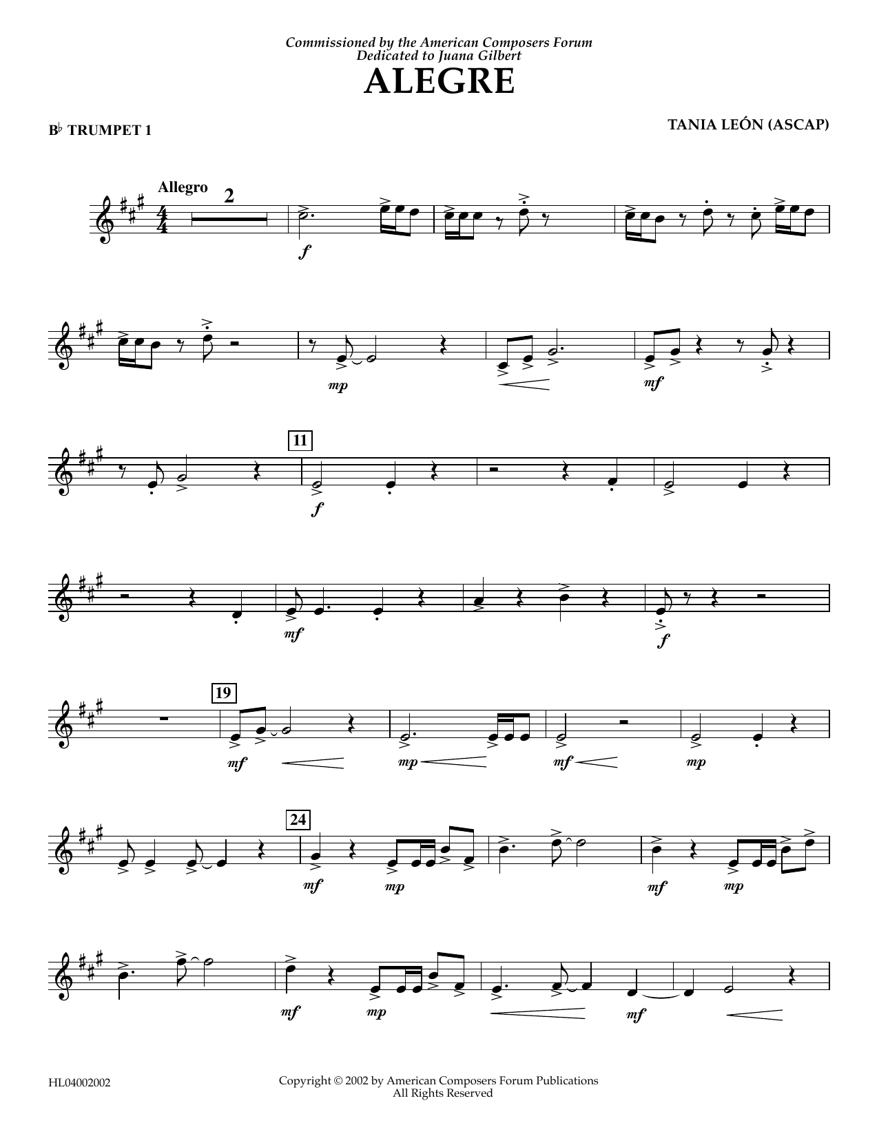 Produktgalerie: Seite 1 von 1 Alegre - Bb Trumpet 1, Tania Leon, Ensemble