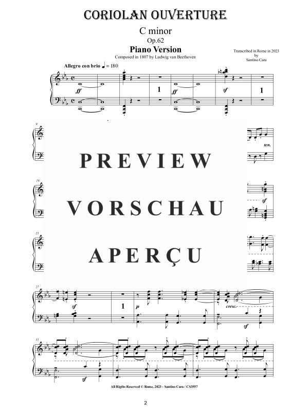 Produktgalerie: Seite 3 von 11 Coriolan Ouverture in C minor Op.62 - Piano Version, , Klavier Solo