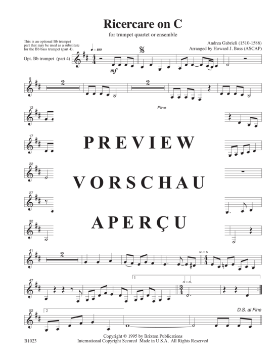 gallery: Ricercare (4/3 Trompeten in B und 1 Basstrompete/Posaume) , ,  (opt. Bass-Stimme für Teil 4)