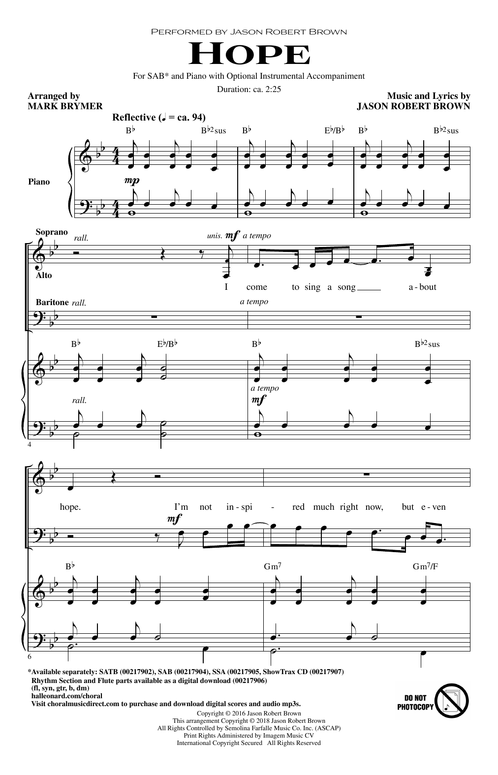 Produktbild zu: Hope (from How We React and How We Recover) (arr. Mark Brymer)