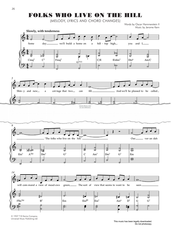 Product gallery: Page 1 of 1 Folks Who Live On The Hill, Jerome Kern