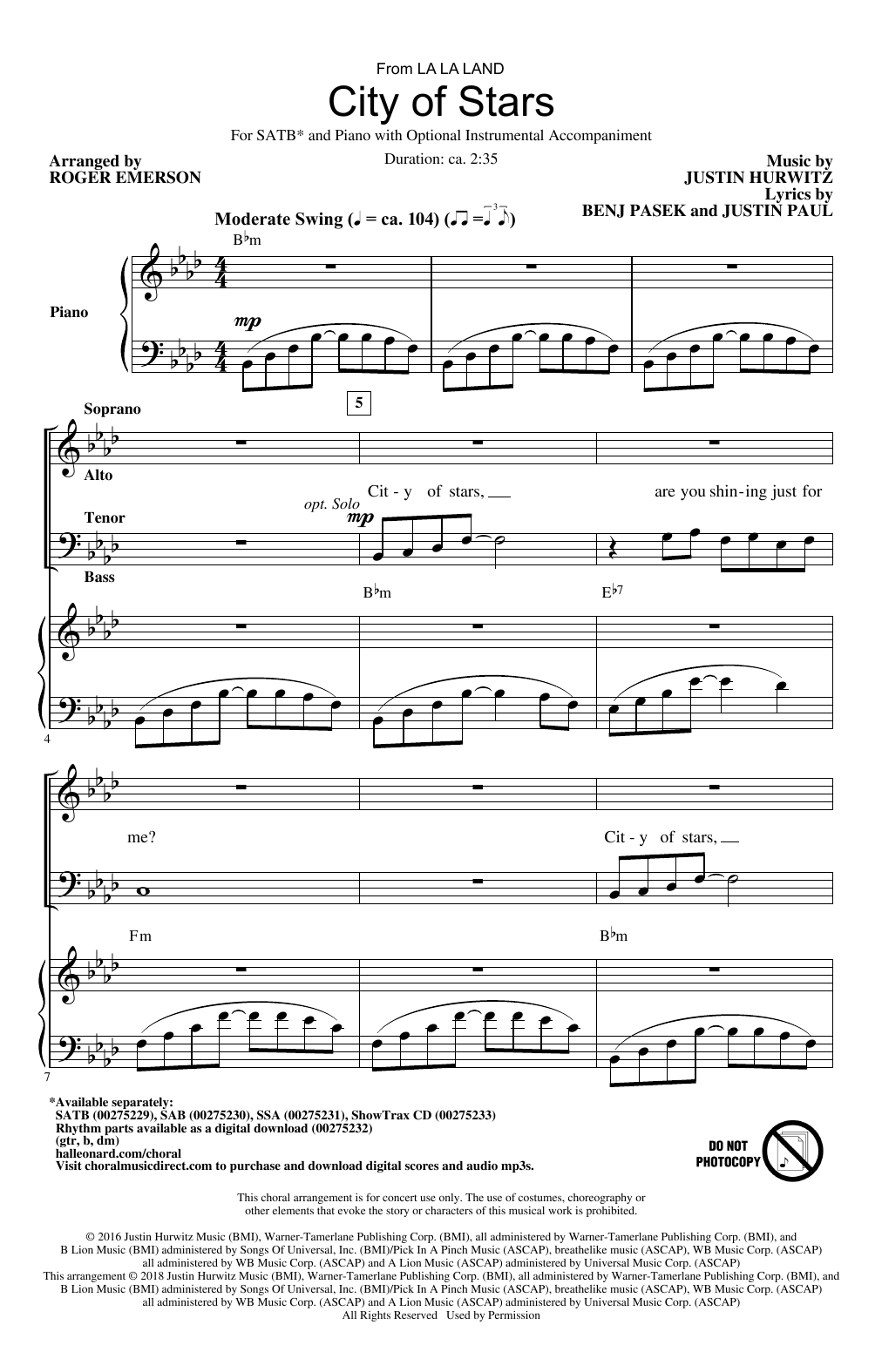 Product gallery: Page 1 of 1 City Of Stars (arr. Roger Emerson), Justin Hurwitz