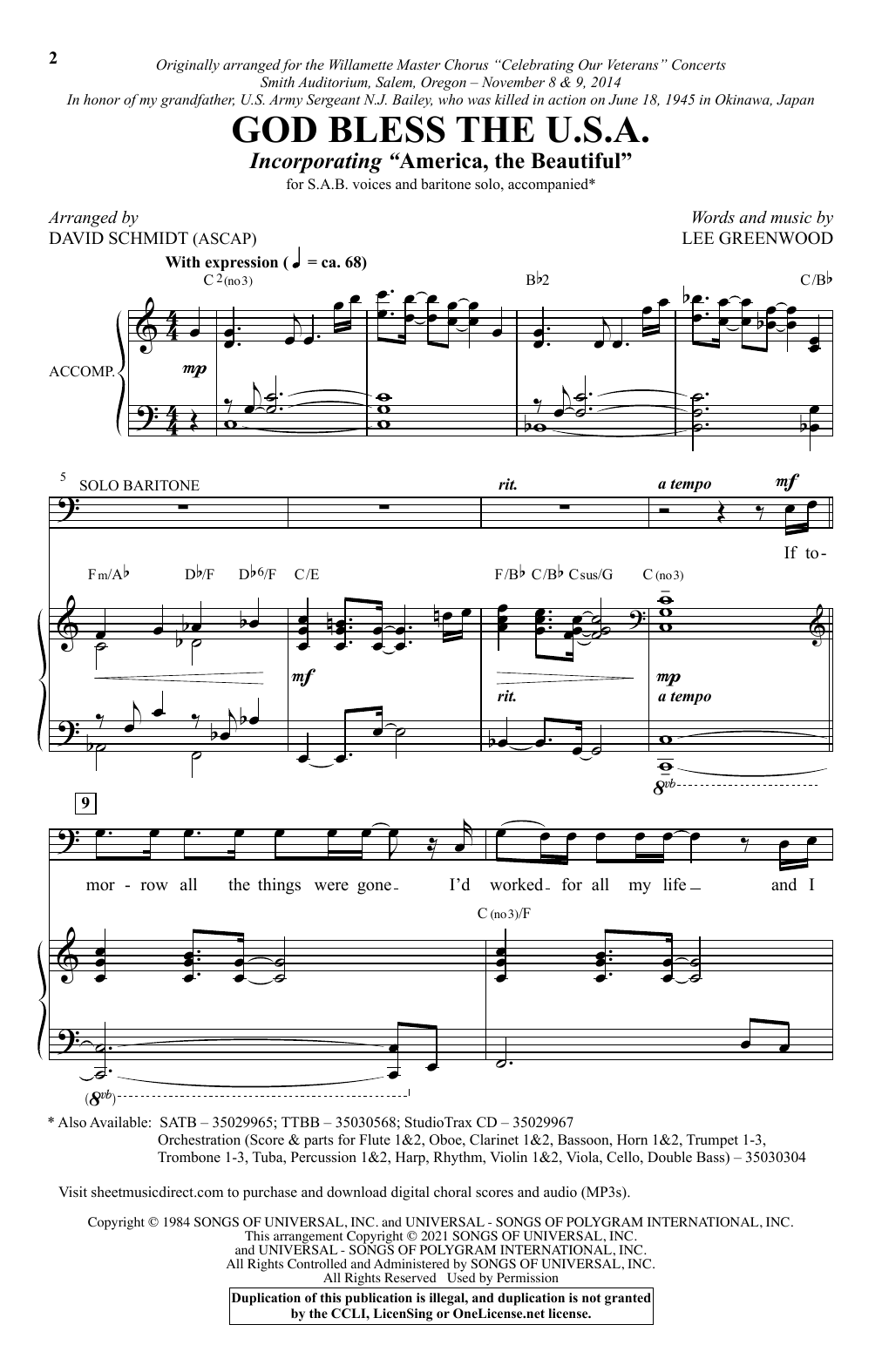 Product picture to: God Bless The U.S.A. (arr. David Schmidt)