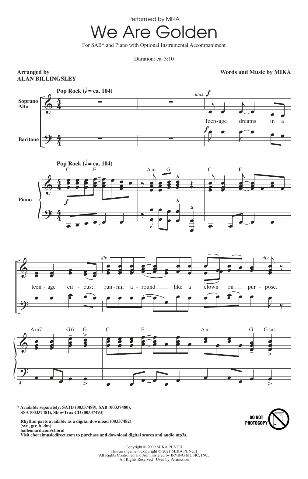 Produktgalerie: Seite 1 von 1 We Are Golden (arr. Alan Billingsley), Mika, Chor