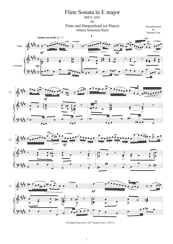 Product picture to: Flöten Sonate E-Dur BWV 1035Johann Sebastian Bach