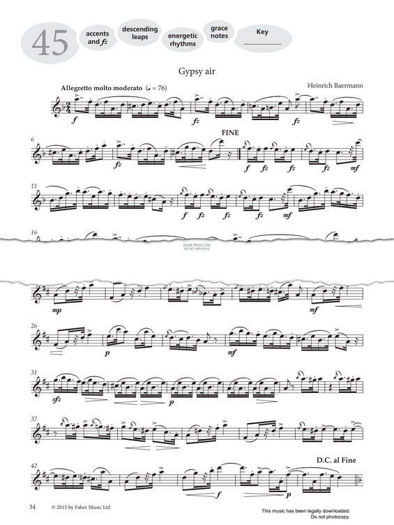Product gallery: Page 1 of 1 Study No.45 Gypsy Air (from 'More Graded Studies For Flute Book One'), Heinrich Baermann