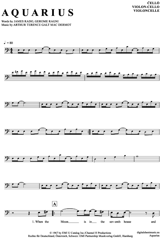 Produktgalerie: Seite 1 von 4 Aquarius , Hair (Musical), (Violon-Cello)