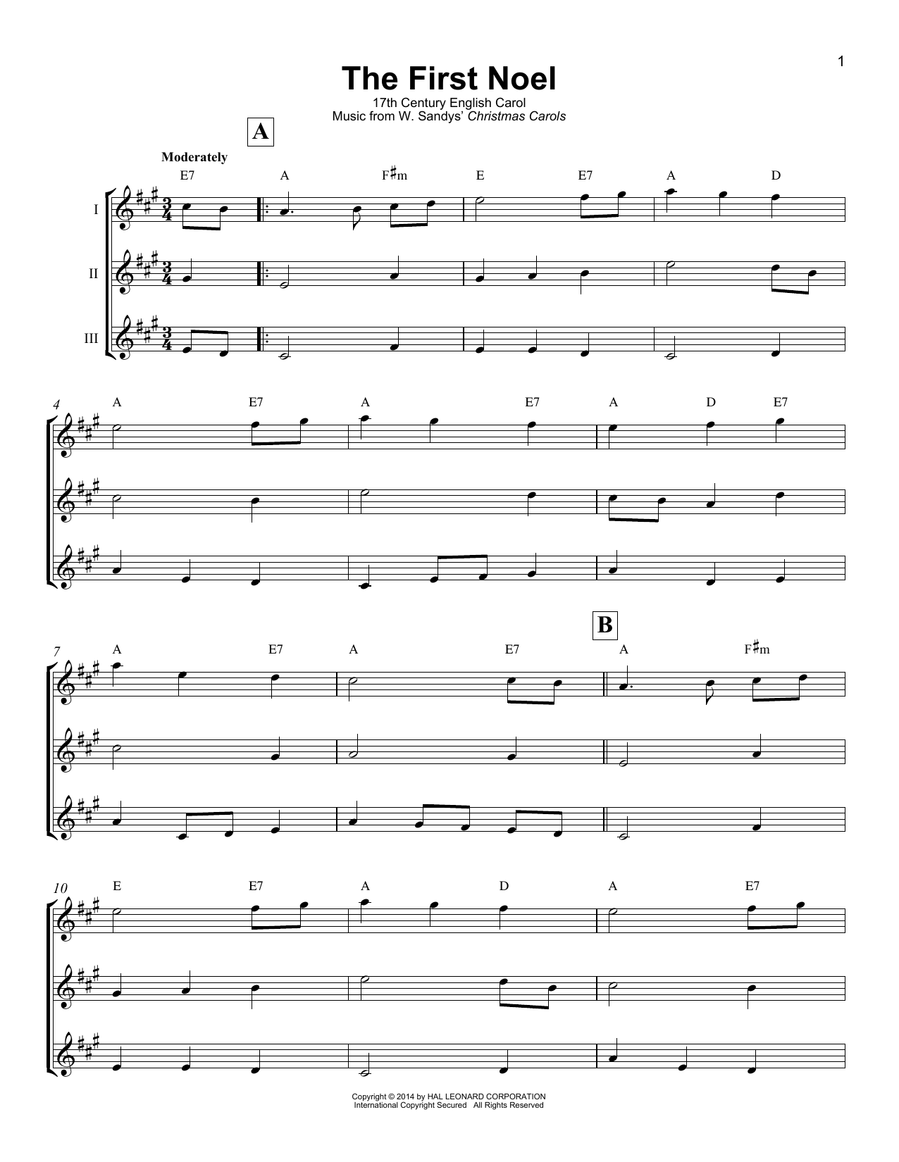Product gallery: Page 1 of 1 The First Noel, W. Sandys' Christmas Carols
