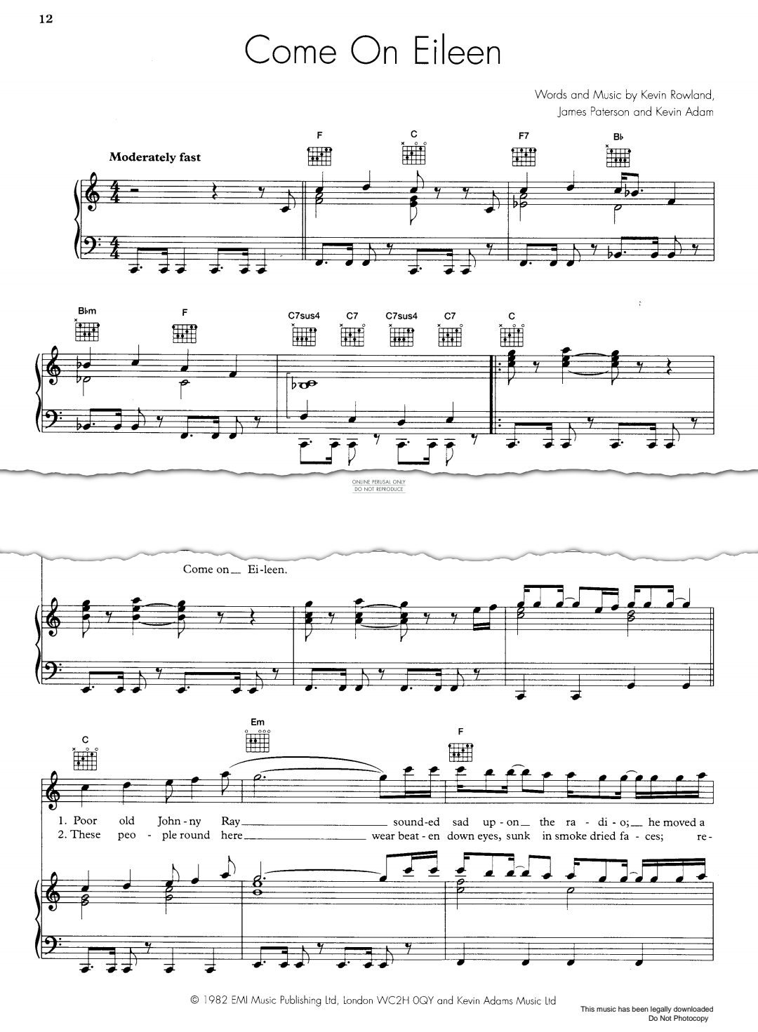 Produktgalerie: Seite 1 von 1 Come On Eileen, Dexy's Midnight Runners, Gesang, Gitarre, Klavier