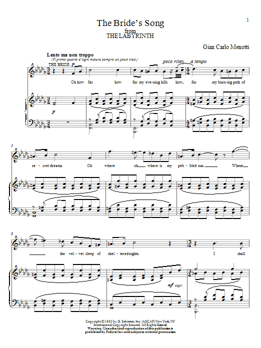 Produktgalerie: Seite 1 von 1 The Bride's Song, Gian Carlo Menotti, Gesang, Klavier