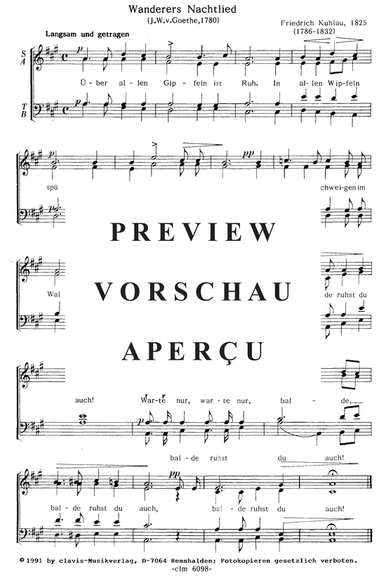 Product picture to: Wanderers Nachtlied Friedrich Kuhlau