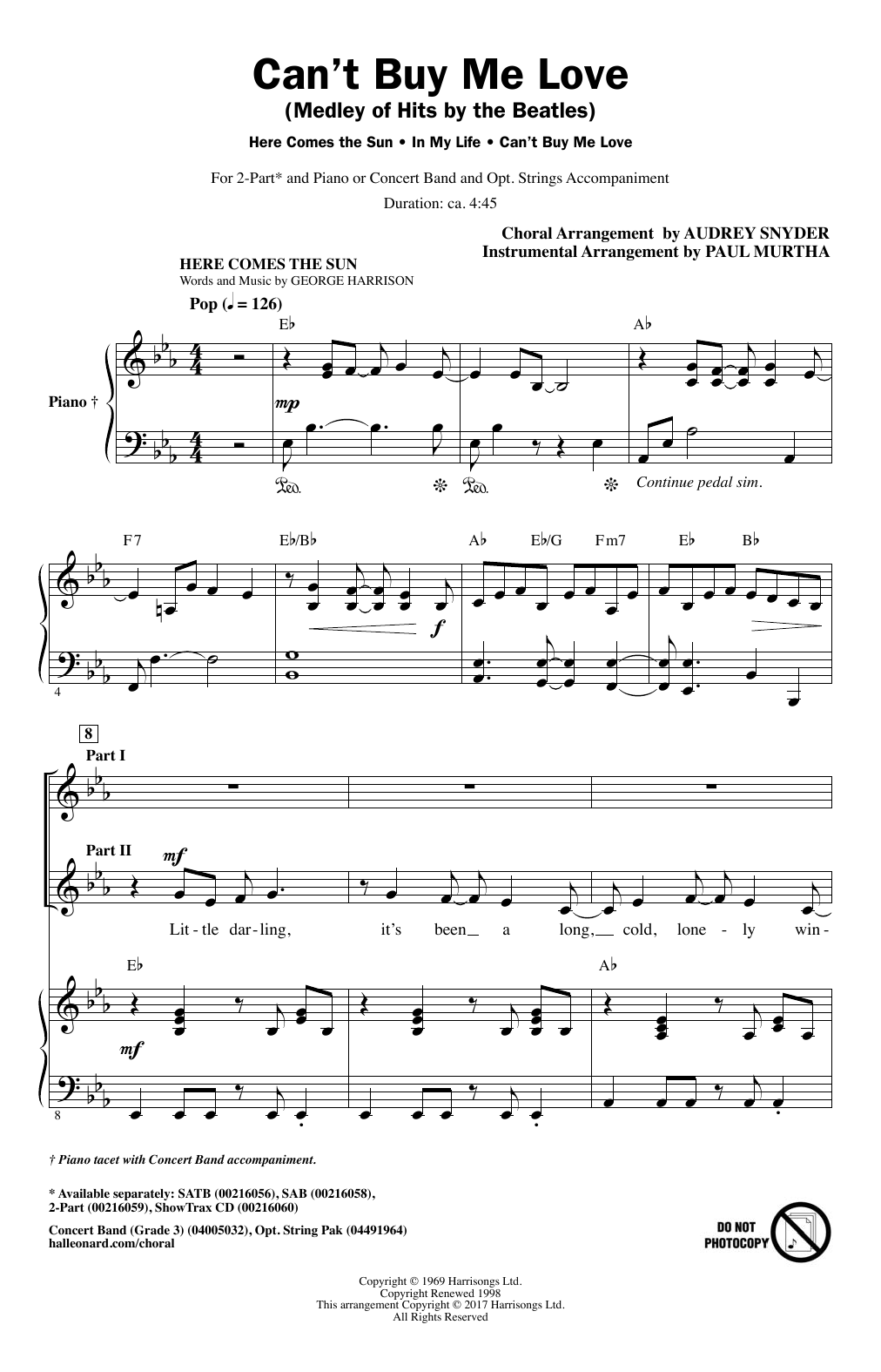 Produktgalerie: Seite 1 von 1 Can't Buy Me Love (Medley of Hits by The Beatles) (arr. Audrey Snyder), The Beatles, Chor