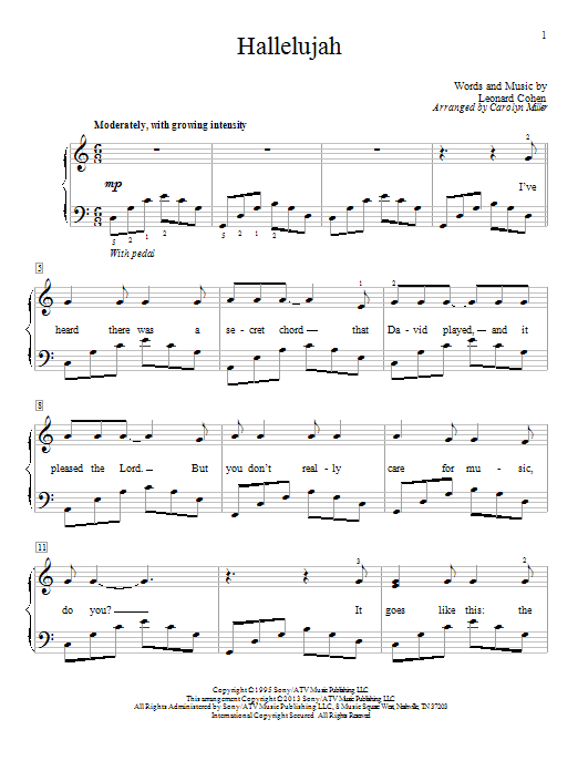 Produktgalerie: Seite 1 von 1 Hallelujah (arr. Carolyn Miller), Leonard Cohen, Klavier