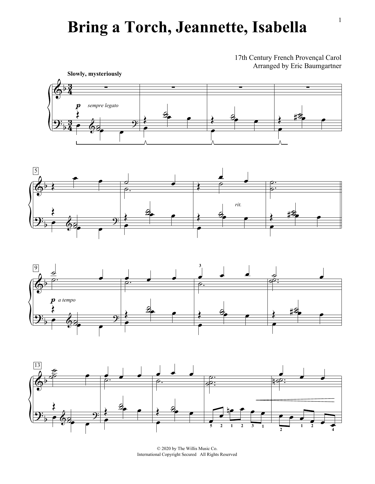 Product picture to: Bring A Torch, Jeannette, Isabella [Jazz version] (arr. Eric Baumgartner)