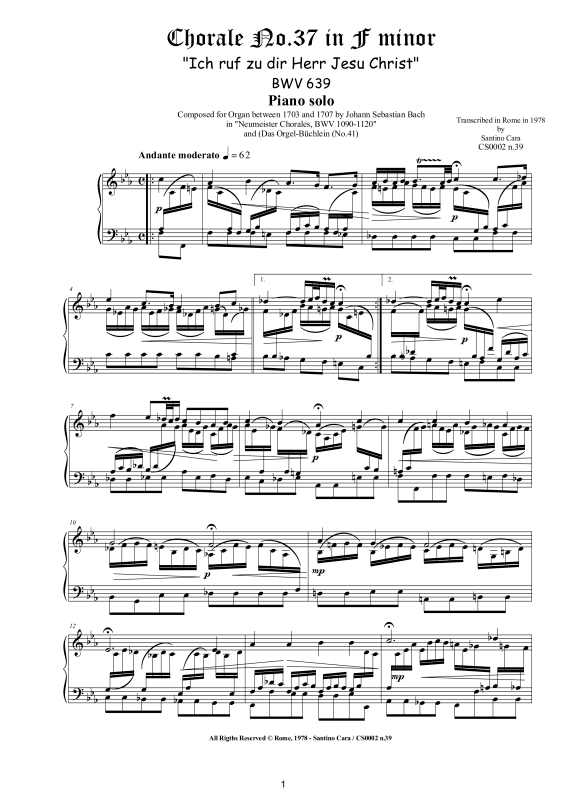Produktbild zu: Choral No.37 in F-Moll (Ich ruf zu dir Herr Jesu Christ) BWV 639Johann Sebastian Bach