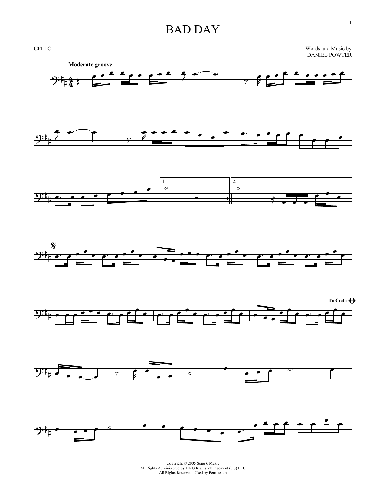 Produktgalerie: Seite 1 von 1 Bad Day, Daniel Powter, Violoncello
