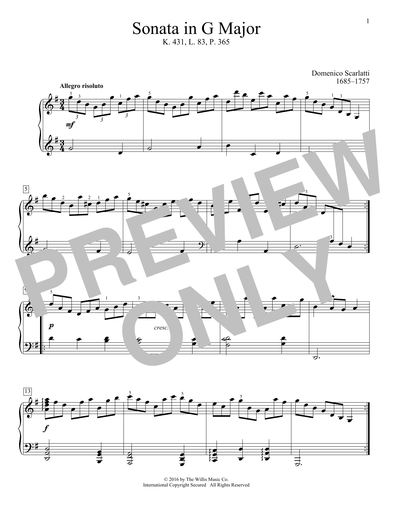 Product picture to: Sonata In G Major, K. 431, L. 83, P. 365