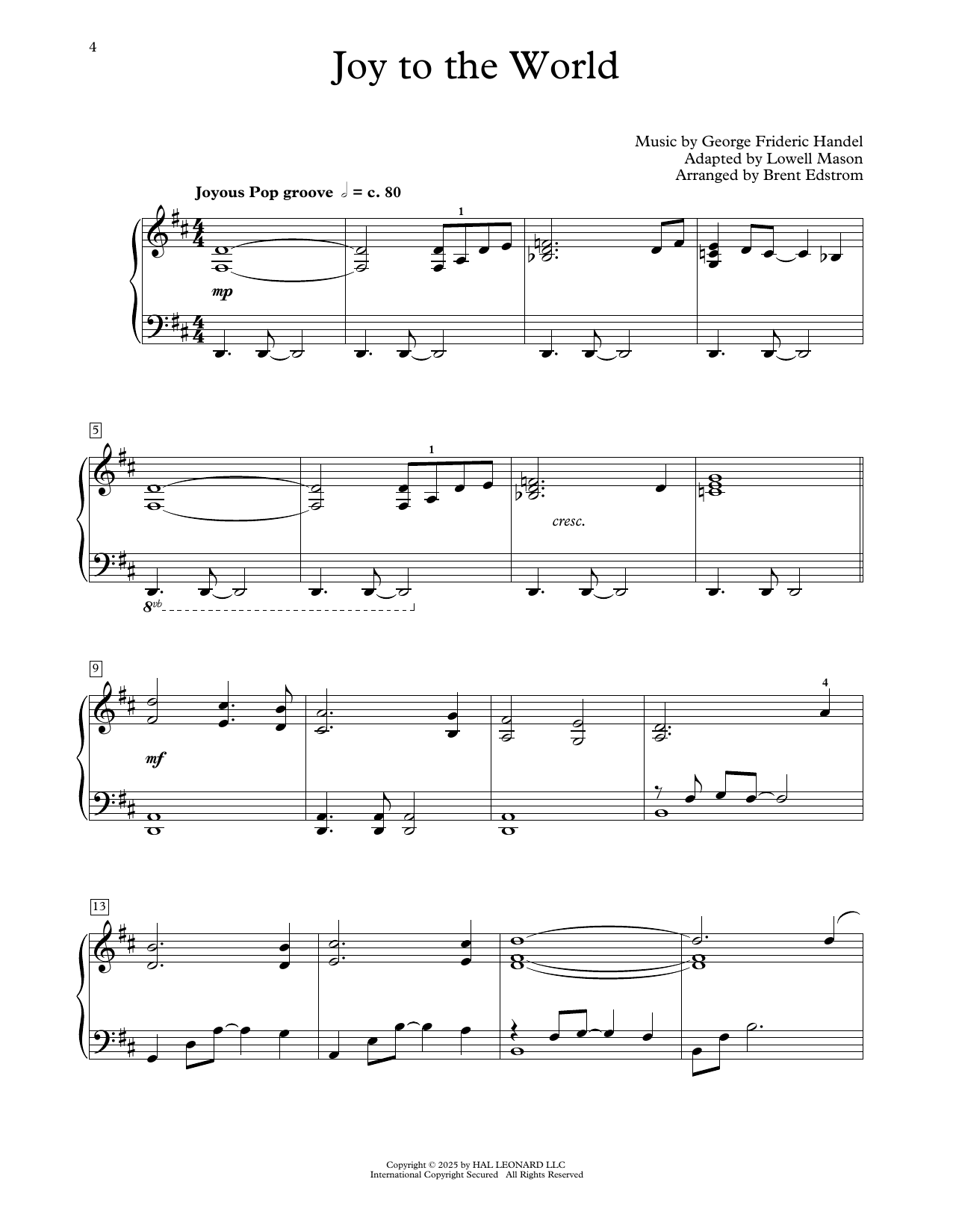 Produktgalerie: Seite 1 von 1 Joy To The World (arr. Brent Edstrom), George Frideric Handel, Klavier