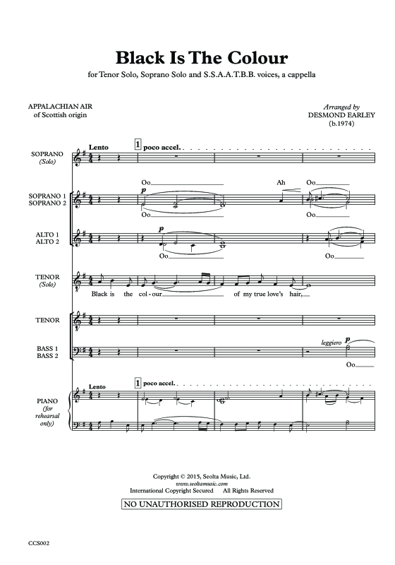 Produktgalerie: Seite 1 von 11 Black Is the Colour, , Sopran Solo, Gemischter Chor und Klavier