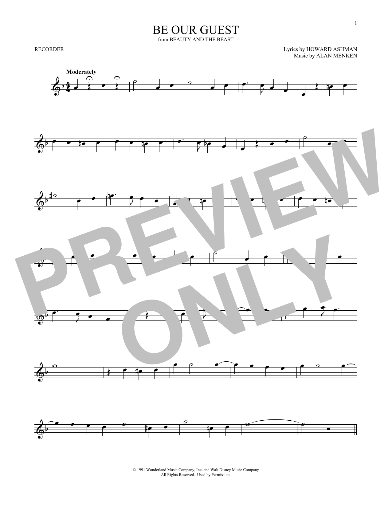 Product gallery: Page 1 of 1 Be Our Guest (from Beauty And The Beast), Alan Menken & Howard Ashman