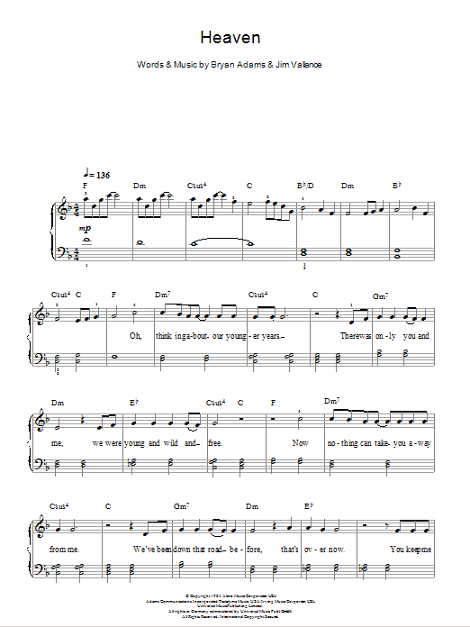 Produktgalerie: Seite 1 von 1 Heaven, Bryan Adams, Klavier