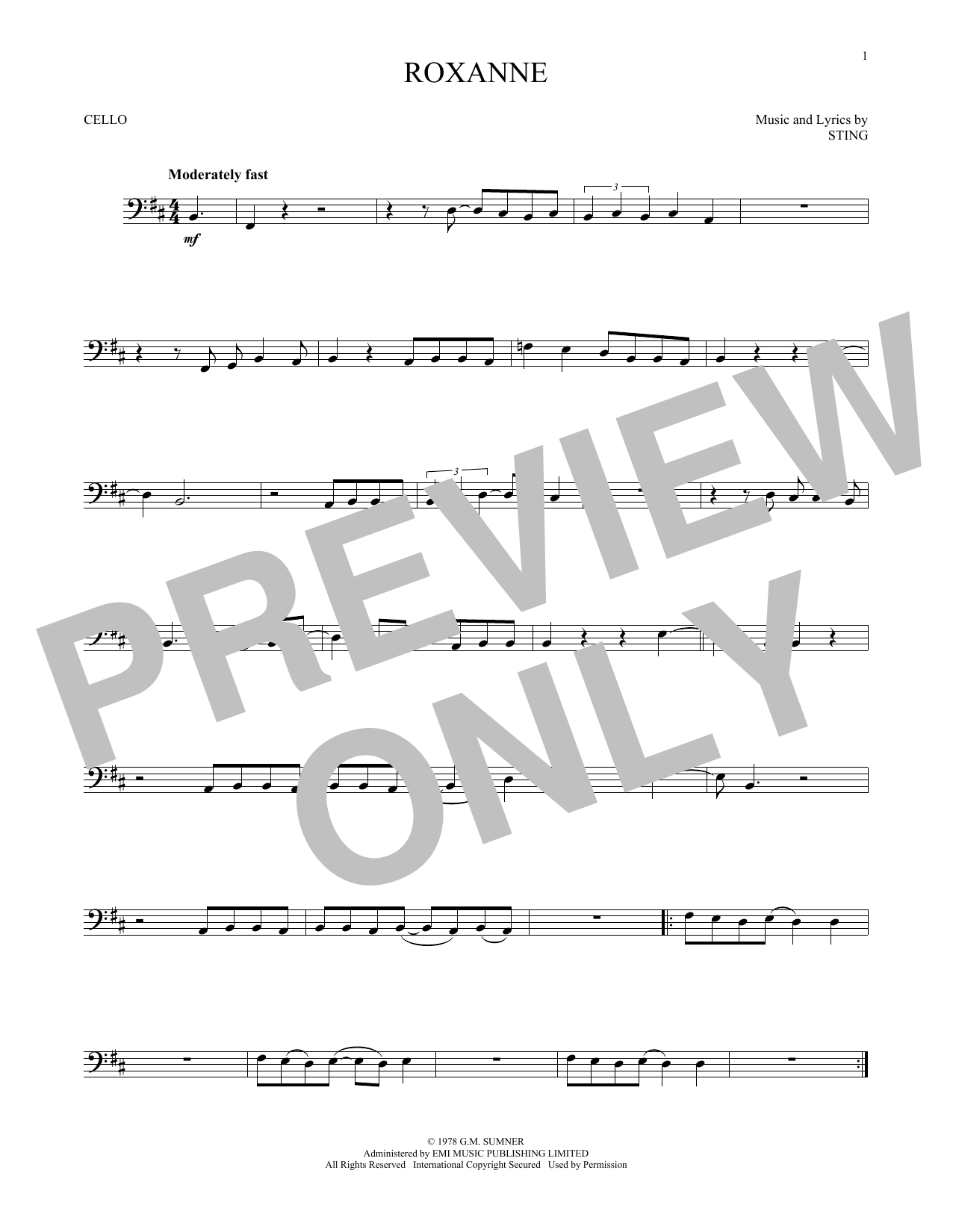 Produktgalerie: Seite 1 von 1 Roxanne, The Police, Violoncello