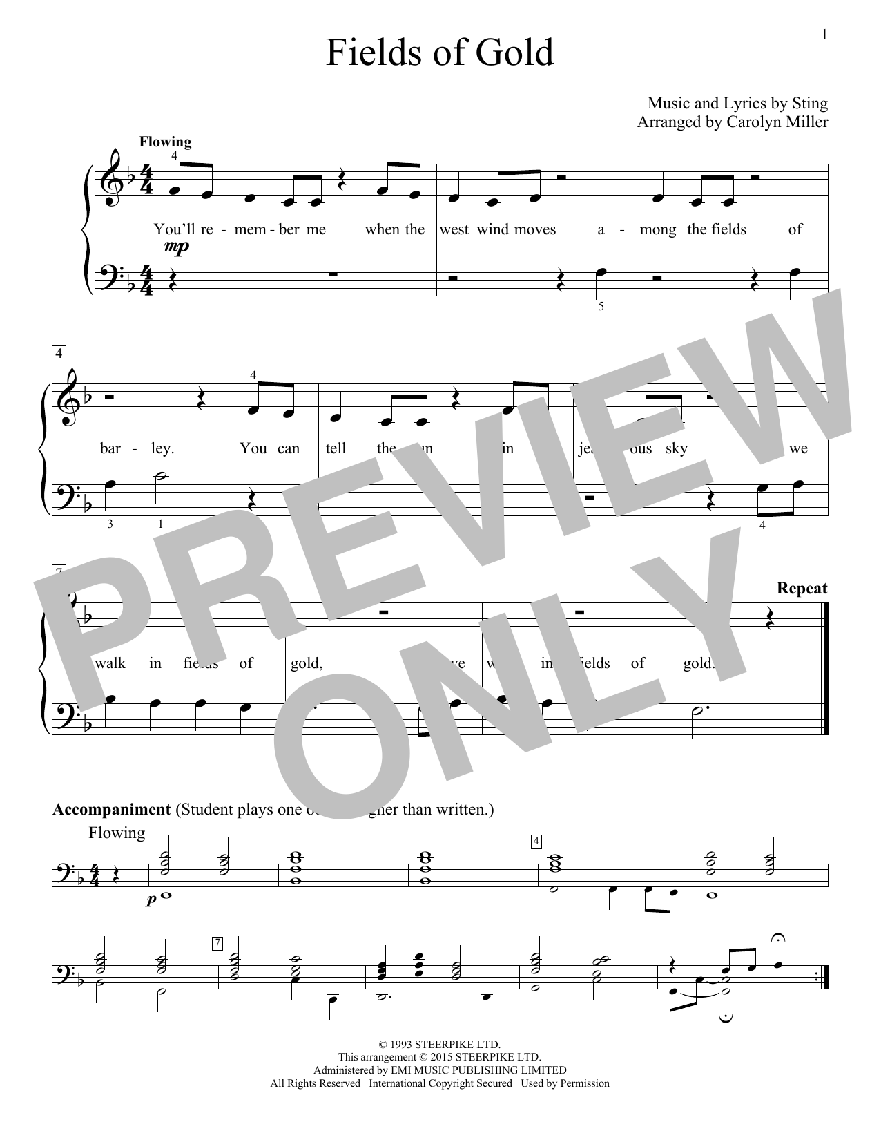 Product picture to: Fields Of Gold (arr. Carolyn Miller)