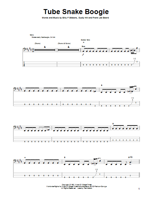 Produktgalerie: Seite 1 von 1 Tube Snake Boogie, ZZ Top, E-Bass