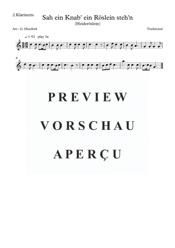 Produktgalerie: Seite 4 von 6 Sah ein Knab' ein Röslein steh'n (Heideröslein), , Klarinettenquartett