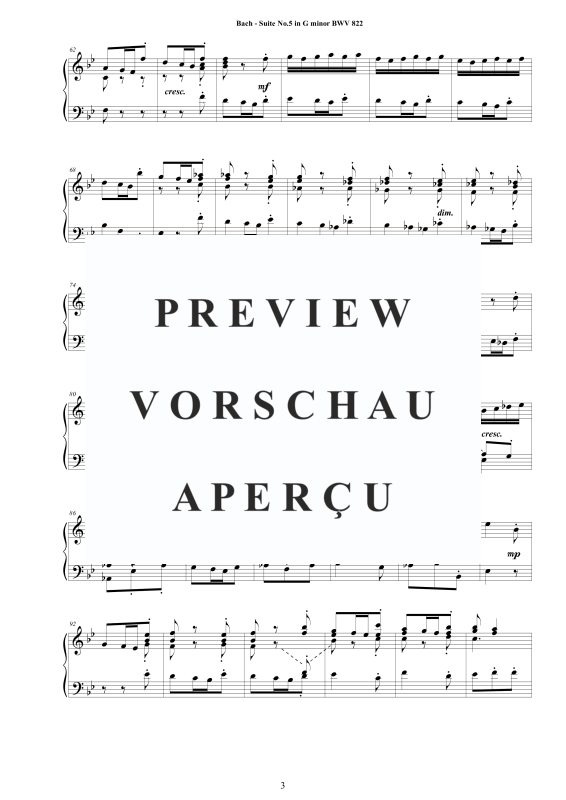 Produktgalerie: Seite 4 von 11 Suite No.5 in G-Moll BWV 822 - Complete Piano Version, , Klavier Solo