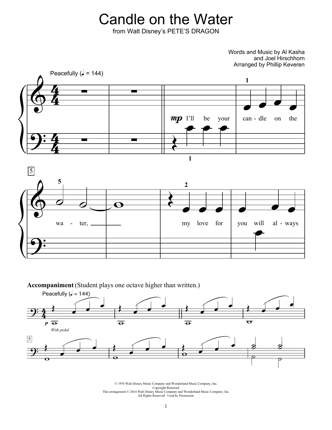 Product picture to: Candle On The Water (from Pete's Dragon) (arr. Phillip Keveren)