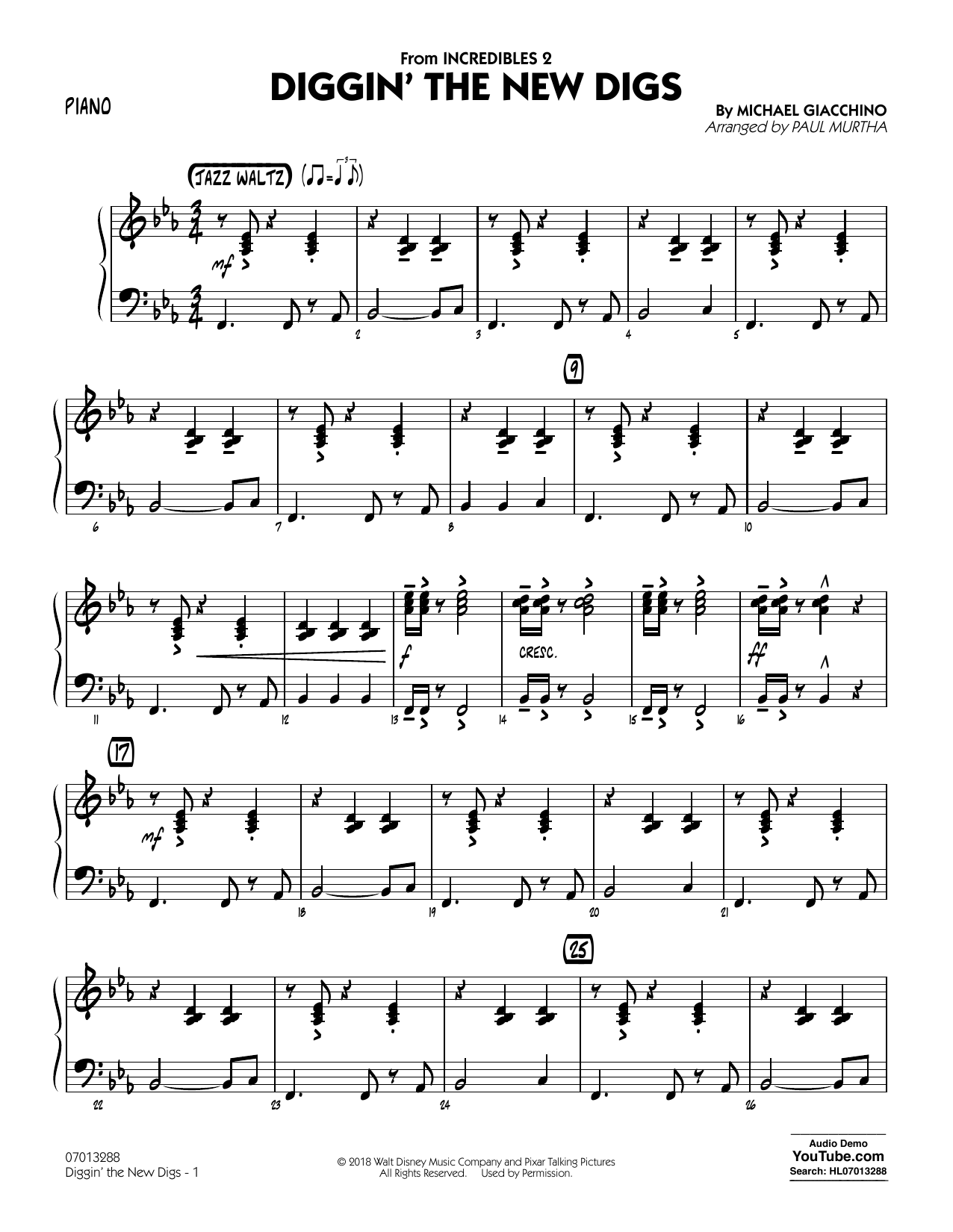 Produktgalerie: Seite 1 von 1 Diggin' the New Digs (from Incredibles 2) (arr. Paul Murtha) - Piano, 