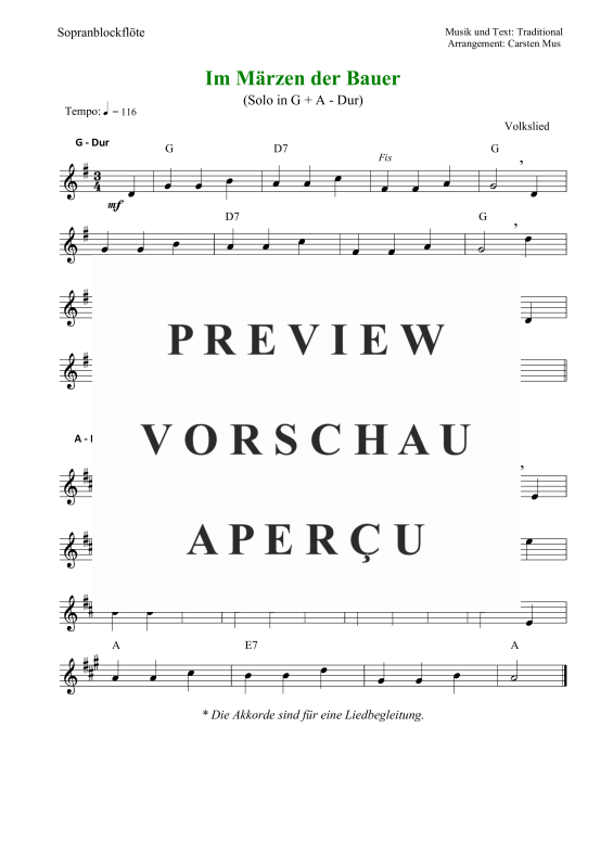 Product picture to: Im Märzen der Bauer (Solo in G- und A--Dur)Traditional