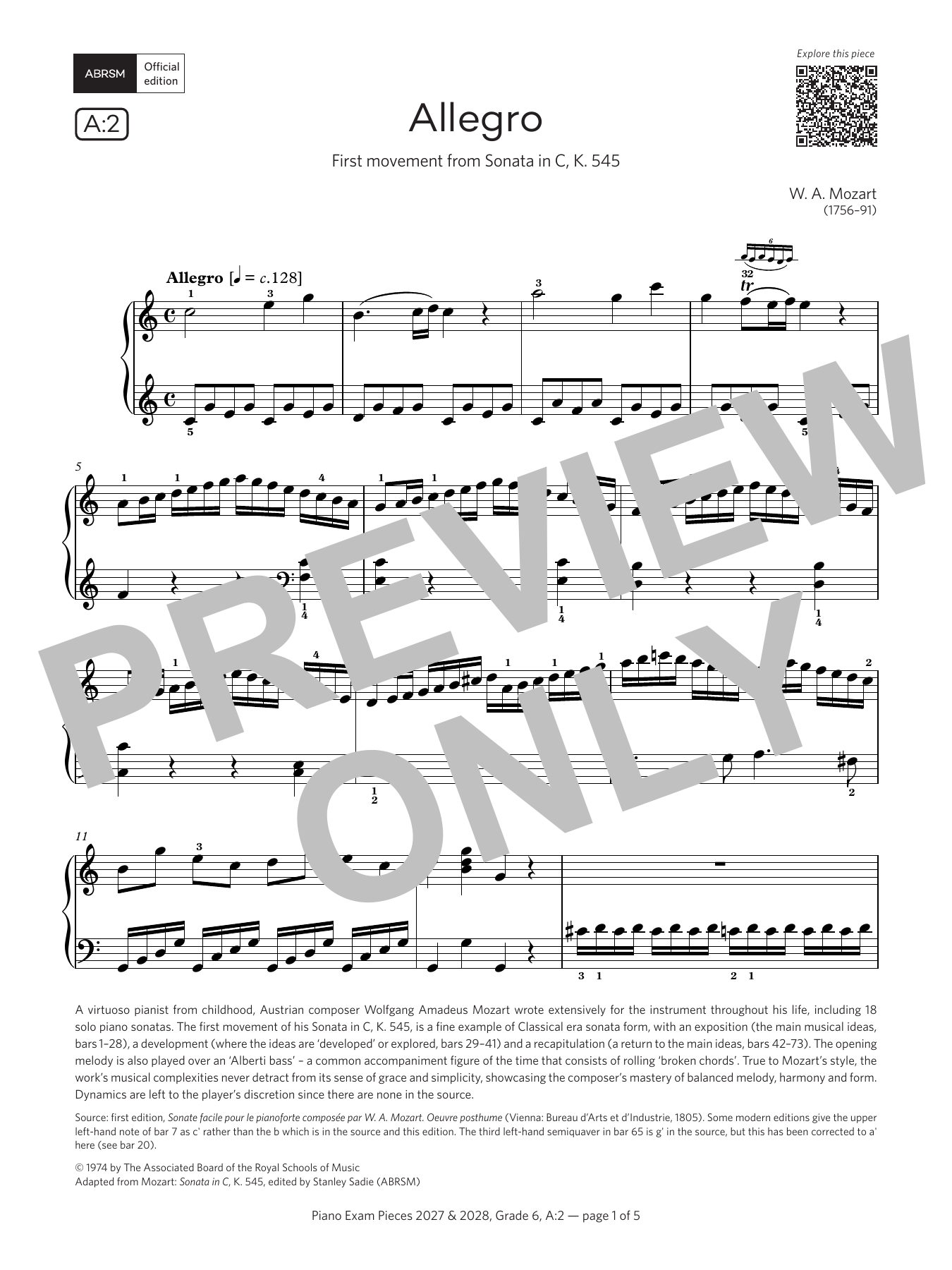 Product picture to: Allegro (Grade 6, list A2, from the ABRSM Piano Syllabus 2027 & 2028)