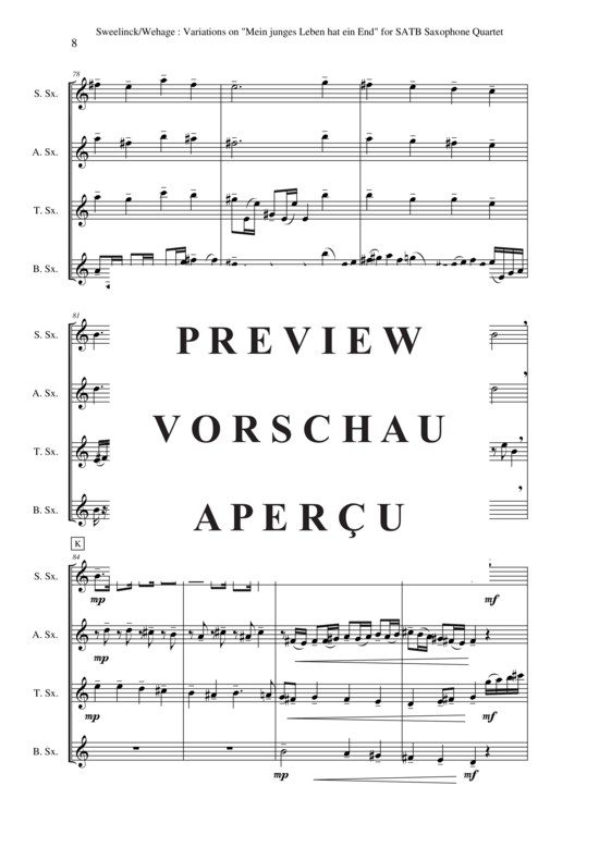 Product gallery: Page 9 of 21 Variations on  Mein Junges Leben Hat Ein End , , (Saxophone Quartet)