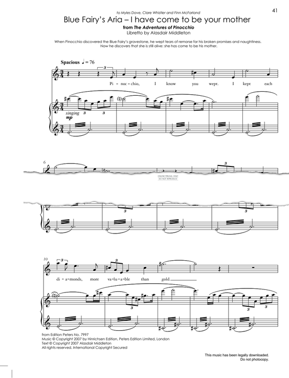 Produktgalerie: Seite 1 von 1 Blue Fairy's Aria - I Have Come To Be Your Mother (from 'The Adventures Of Pinocchio'), Jonathan Dove, Gesang, Klavier