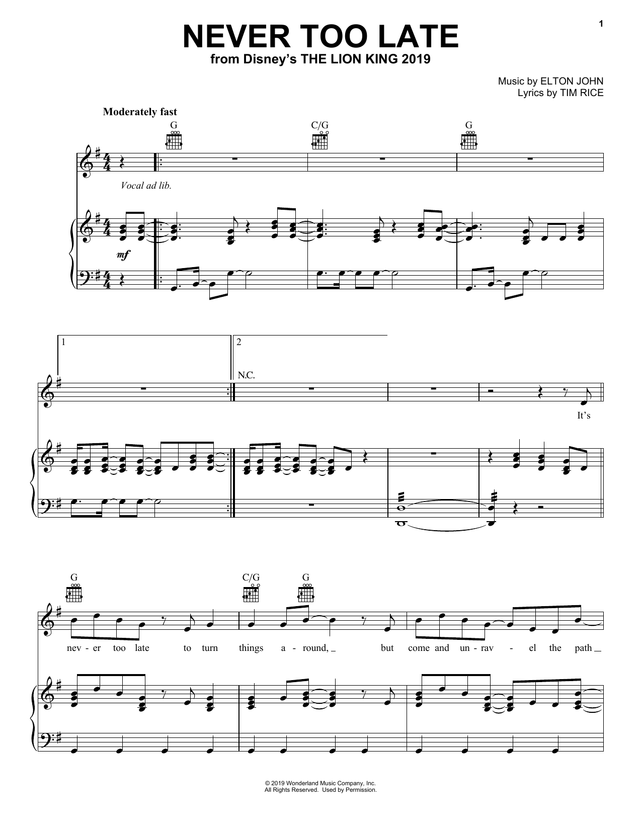 Produktbild zu: Never Too Late (from The Lion King 2019)