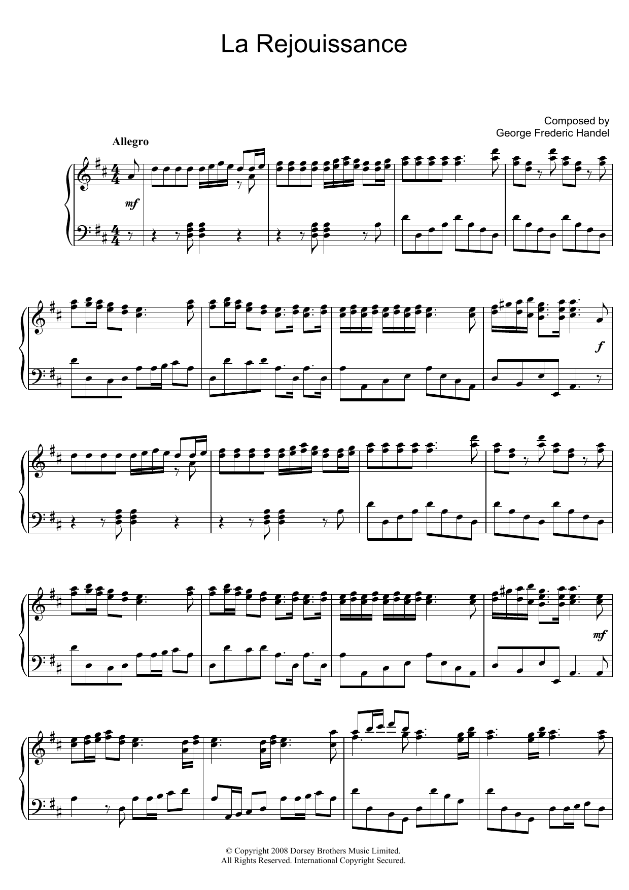 Product gallery: Page 1 of 1 La Rejouissance (from Music For The Royal Fireworks), George Frideric Handel