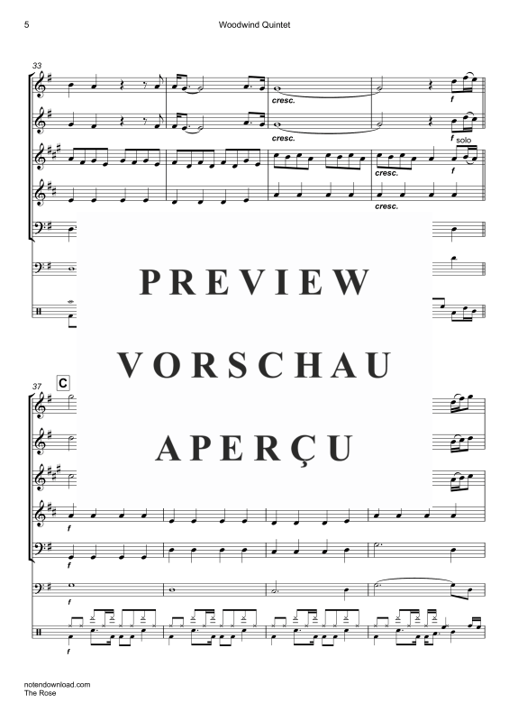Produktgalerie: Seite 8 von 11 The Rose, Midler, Bette, Holzbläser Quintett/Ensemble/Band/Chor E-Bass & Drum Set opt.