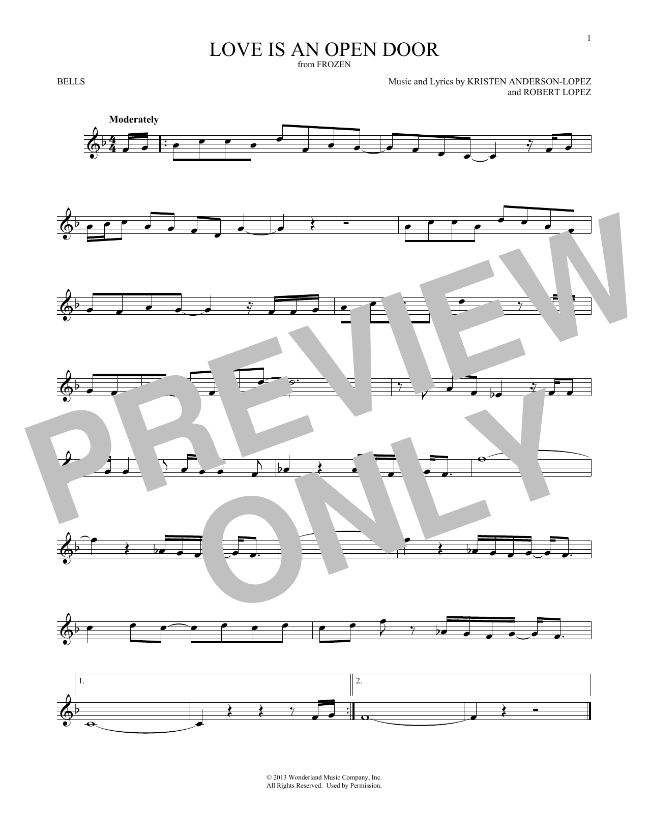 Produktgalerie: Seite 1 von 1 Love Is An Open Door (from Frozen), Kristen Bell & Santino Fontana, Percussion
