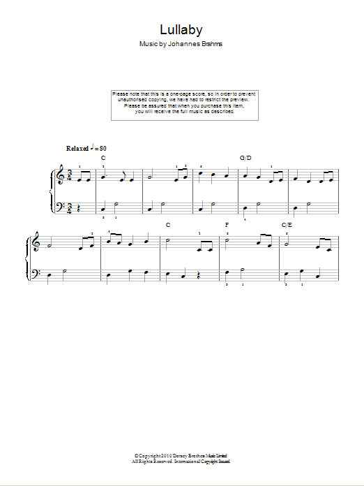 Produktgalerie: Seite 1 von 1 Lullaby, Johannes Brahms, Klavier
