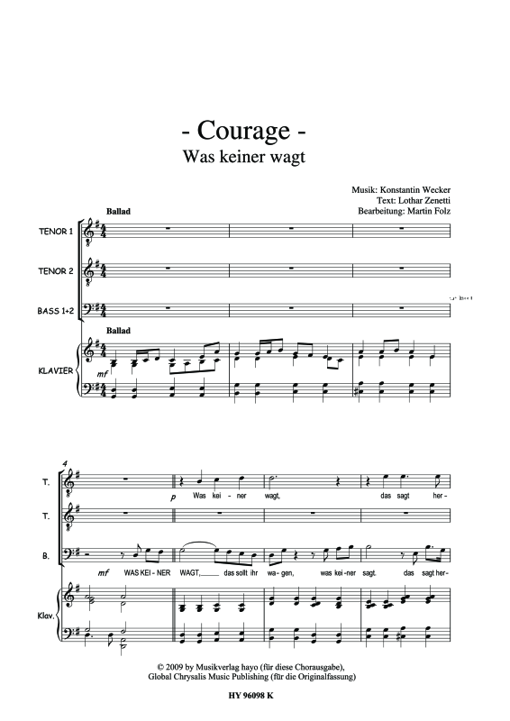 Product gallery: Page 1 of 8 Was keiner wagt - Courage, , (mixed choir and piano - piano score)