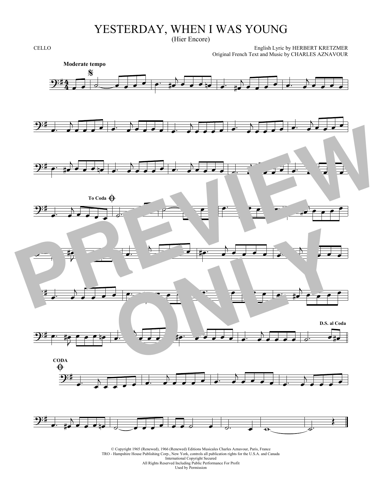 Produktgalerie: Seite 1 von 1 Yesterday, When I Was Young (Hier Encore), Roy Clark, Violoncello